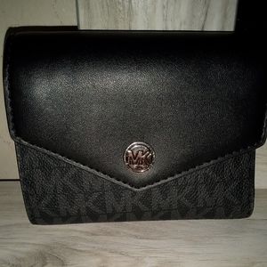 MK Black Signature Trifold Half Wallet
